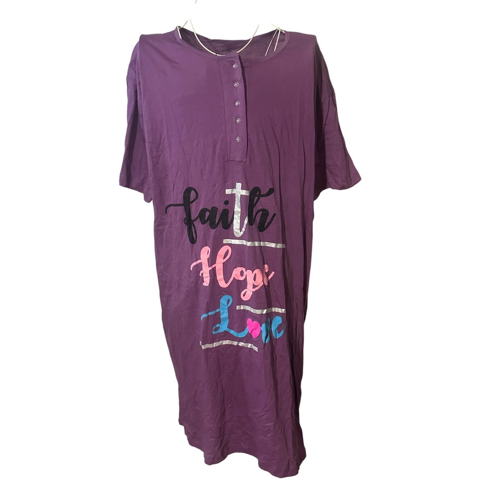 New With Tags Humungous Purple Faith Hope Love Sleep Shirt‎ Henley Nightgown OS